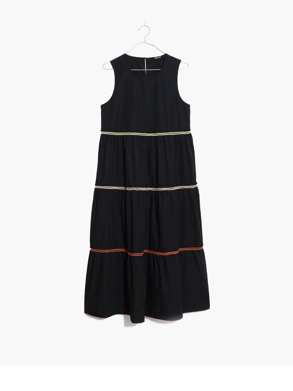 Madewell Sleeveless Black Tiered Maxi Dress with Contrast Trim